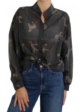 Camicia con collo alla coreana e tigri 